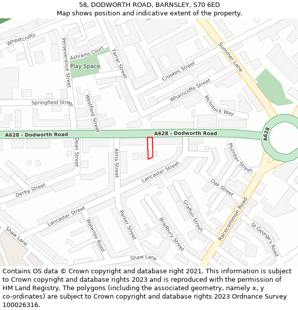 58, DODWORTH ROAD, BARNSLEY, S70 6ED: Location map and indicative extent of plot