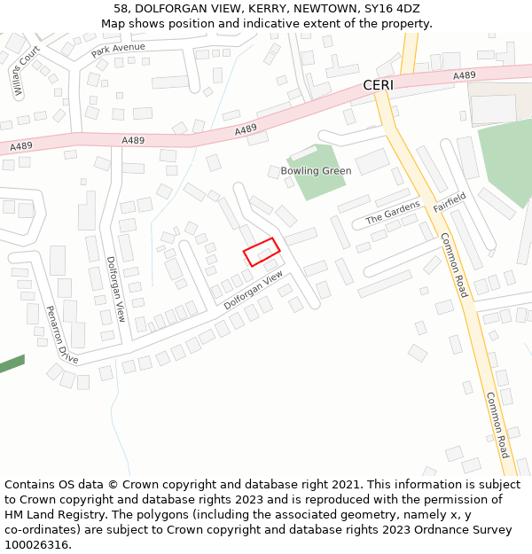 58, DOLFORGAN VIEW, KERRY, NEWTOWN, SY16 4DZ: Location map and indicative extent of plot