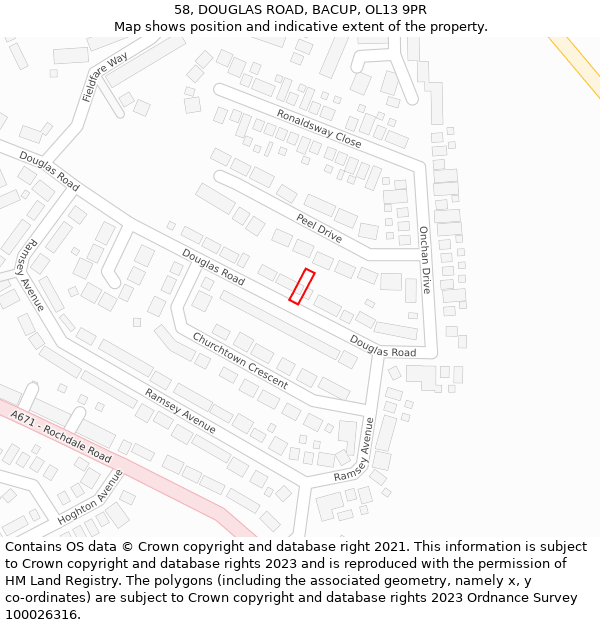 58, DOUGLAS ROAD, BACUP, OL13 9PR: Location map and indicative extent of plot