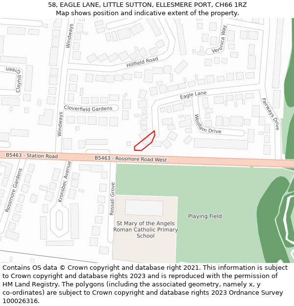 58, EAGLE LANE, LITTLE SUTTON, ELLESMERE PORT, CH66 1RZ: Location map and indicative extent of plot