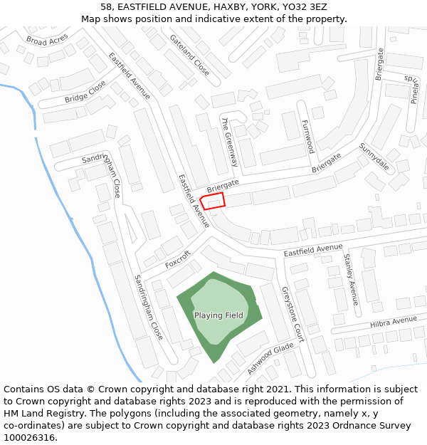 58, EASTFIELD AVENUE, HAXBY, YORK, YO32 3EZ: Location map and indicative extent of plot