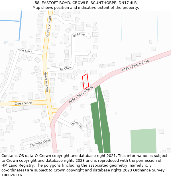 58, EASTOFT ROAD, CROWLE, SCUNTHORPE, DN17 4LR: Location map and indicative extent of plot