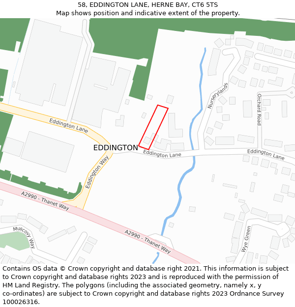 58, EDDINGTON LANE, HERNE BAY, CT6 5TS: Location map and indicative extent of plot