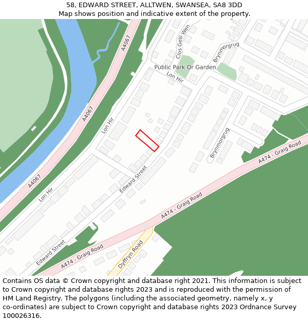 58, EDWARD STREET, ALLTWEN, SWANSEA, SA8 3DD: Location map and indicative extent of plot