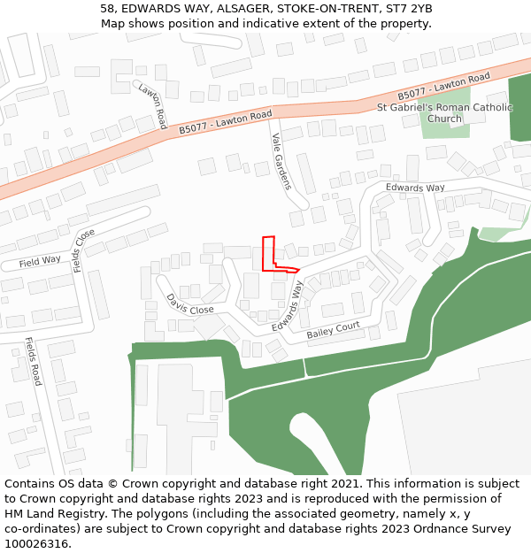 58, EDWARDS WAY, ALSAGER, STOKE-ON-TRENT, ST7 2YB: Location map and indicative extent of plot