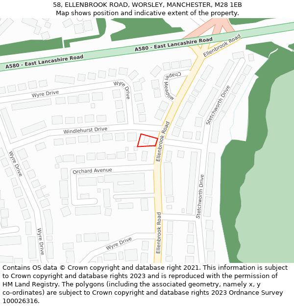 58, ELLENBROOK ROAD, WORSLEY, MANCHESTER, M28 1EB: Location map and indicative extent of plot