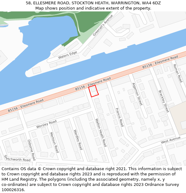 58, ELLESMERE ROAD, STOCKTON HEATH, WARRINGTON, WA4 6DZ: Location map and indicative extent of plot