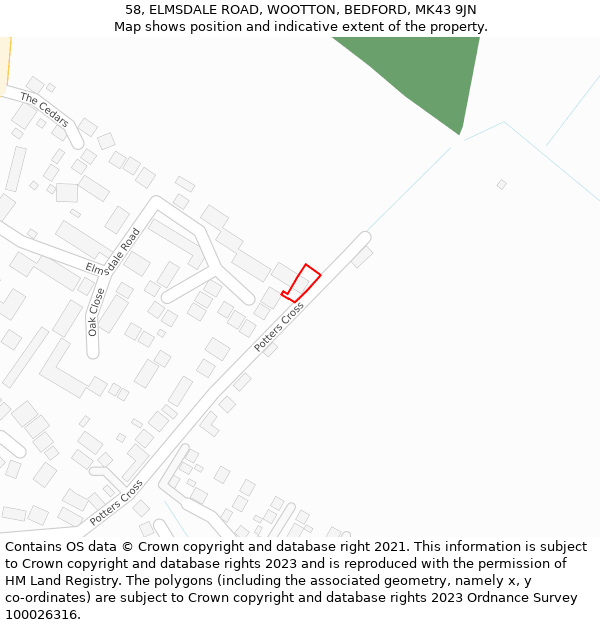 58, ELMSDALE ROAD, WOOTTON, BEDFORD, MK43 9JN: Location map and indicative extent of plot