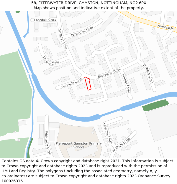 58, ELTERWATER DRIVE, GAMSTON, NOTTINGHAM, NG2 6PX: Location map and indicative extent of plot