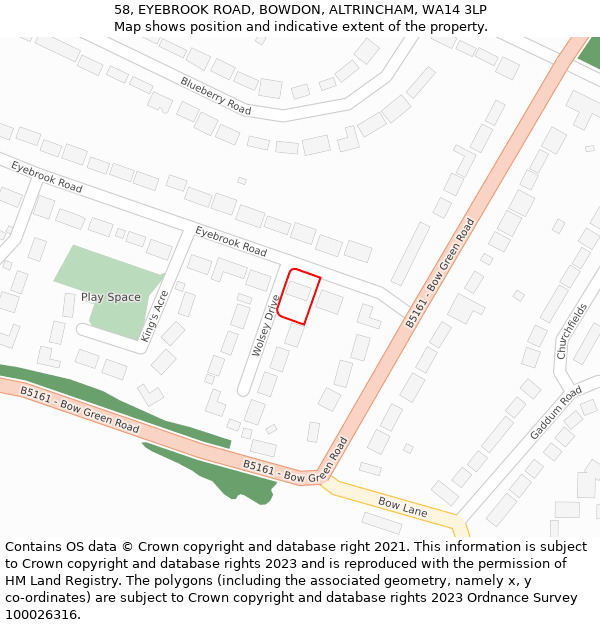 58, EYEBROOK ROAD, BOWDON, ALTRINCHAM, WA14 3LP: Location map and indicative extent of plot