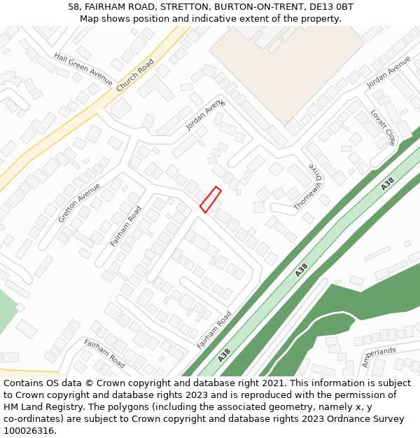 58, FAIRHAM ROAD, STRETTON, BURTON-ON-TRENT, DE13 0BT: Location map and indicative extent of plot