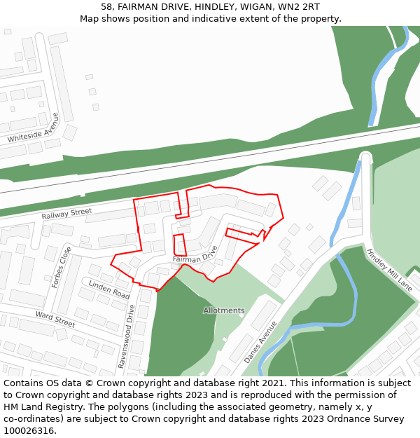 58, FAIRMAN DRIVE, HINDLEY, WIGAN, WN2 2RT: Location map and indicative extent of plot