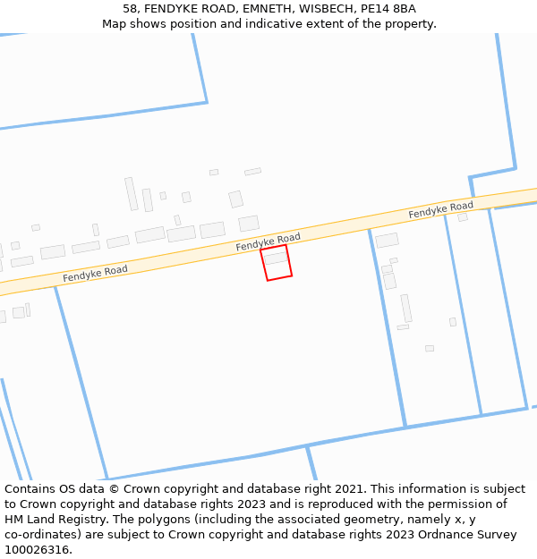 58, FENDYKE ROAD, EMNETH, WISBECH, PE14 8BA: Location map and indicative extent of plot