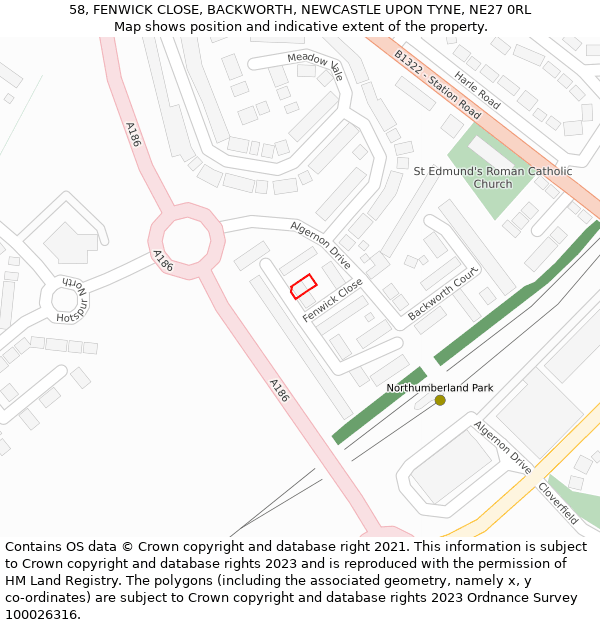 58, FENWICK CLOSE, BACKWORTH, NEWCASTLE UPON TYNE, NE27 0RL: Location map and indicative extent of plot