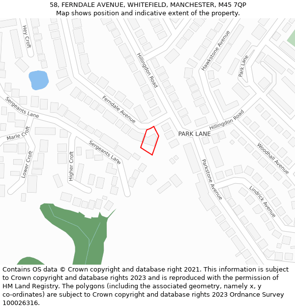 58, FERNDALE AVENUE, WHITEFIELD, MANCHESTER, M45 7QP: Location map and indicative extent of plot