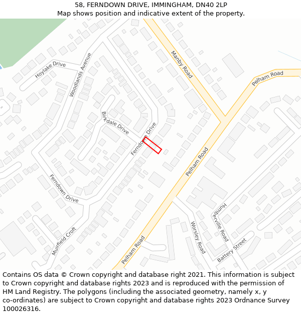 58, FERNDOWN DRIVE, IMMINGHAM, DN40 2LP: Location map and indicative extent of plot