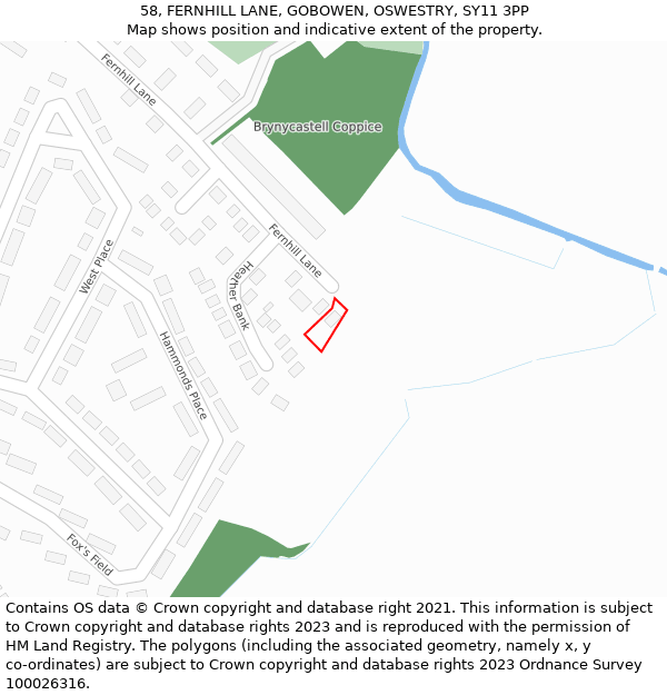 58, FERNHILL LANE, GOBOWEN, OSWESTRY, SY11 3PP: Location map and indicative extent of plot