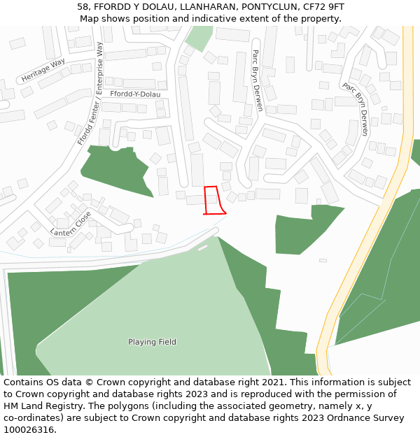 58, FFORDD Y DOLAU, LLANHARAN, PONTYCLUN, CF72 9FT: Location map and indicative extent of plot