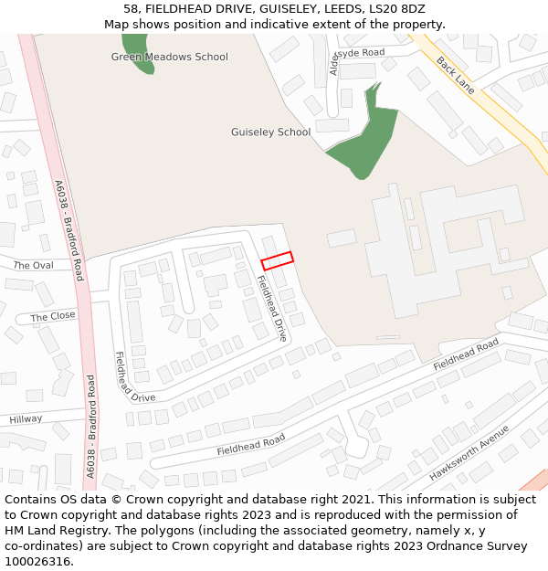 58, FIELDHEAD DRIVE, GUISELEY, LEEDS, LS20 8DZ: Location map and indicative extent of plot