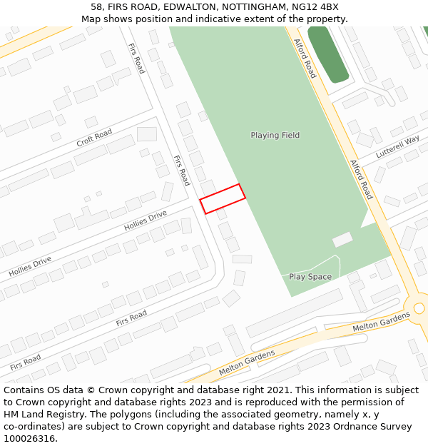 58, FIRS ROAD, EDWALTON, NOTTINGHAM, NG12 4BX: Location map and indicative extent of plot