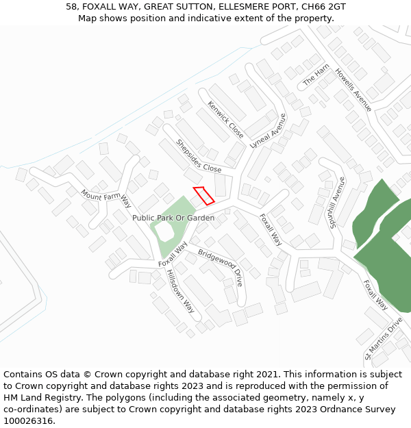 58, FOXALL WAY, GREAT SUTTON, ELLESMERE PORT, CH66 2GT: Location map and indicative extent of plot