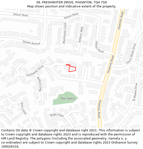 58, FRESHWATER DRIVE, PAIGNTON, TQ4 7SD: Location map and indicative extent of plot