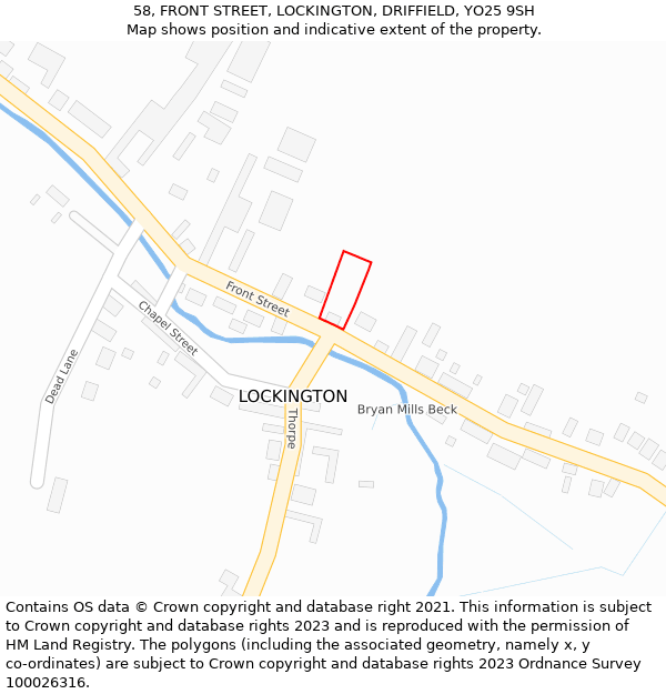 58, FRONT STREET, LOCKINGTON, DRIFFIELD, YO25 9SH: Location map and indicative extent of plot