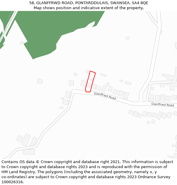 58, GLANFFRWD ROAD, PONTARDDULAIS, SWANSEA, SA4 8QE: Location map and indicative extent of plot