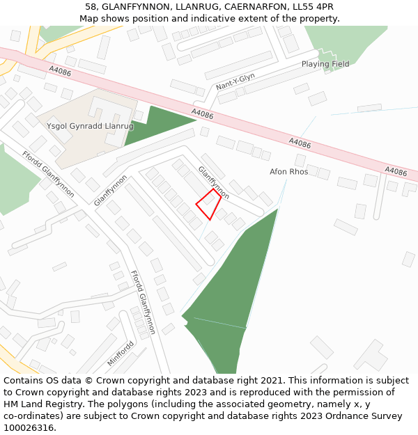 58, GLANFFYNNON, LLANRUG, CAERNARFON, LL55 4PR: Location map and indicative extent of plot