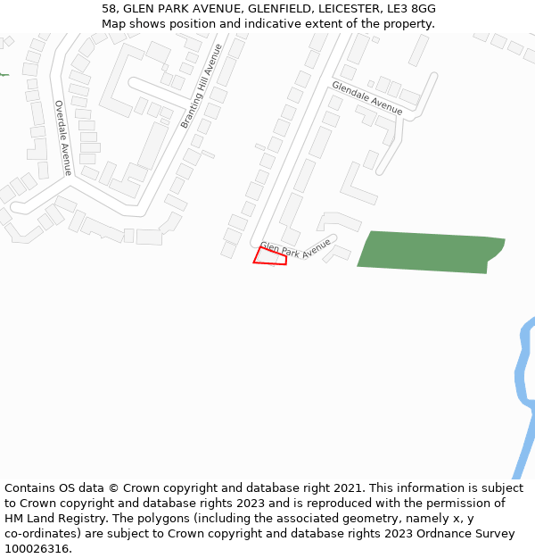 58, GLEN PARK AVENUE, GLENFIELD, LEICESTER, LE3 8GG: Location map and indicative extent of plot