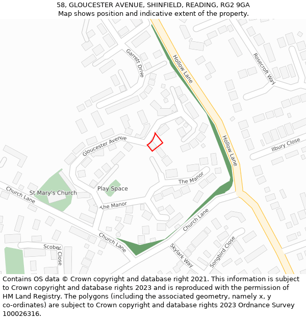 58, GLOUCESTER AVENUE, SHINFIELD, READING, RG2 9GA: Location map and indicative extent of plot