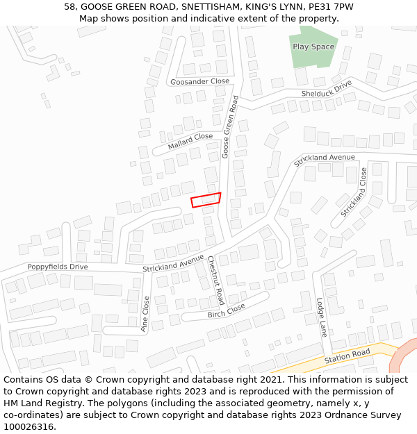 58, GOOSE GREEN ROAD, SNETTISHAM, KING'S LYNN, PE31 7PW: Location map and indicative extent of plot