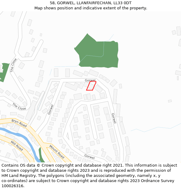 58, GORWEL, LLANFAIRFECHAN, LL33 0DT: Location map and indicative extent of plot