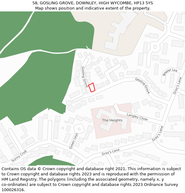 58, GOSLING GROVE, DOWNLEY, HIGH WYCOMBE, HP13 5YS: Location map and indicative extent of plot