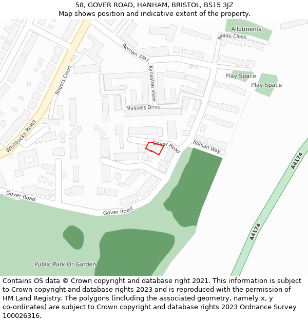 58, GOVER ROAD, HANHAM, BRISTOL, BS15 3JZ: Location map and indicative extent of plot