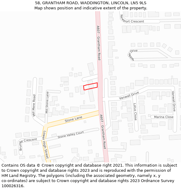 58, GRANTHAM ROAD, WADDINGTON, LINCOLN, LN5 9LS: Location map and indicative extent of plot