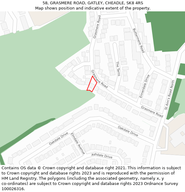 58, GRASMERE ROAD, GATLEY, CHEADLE, SK8 4RS: Location map and indicative extent of plot