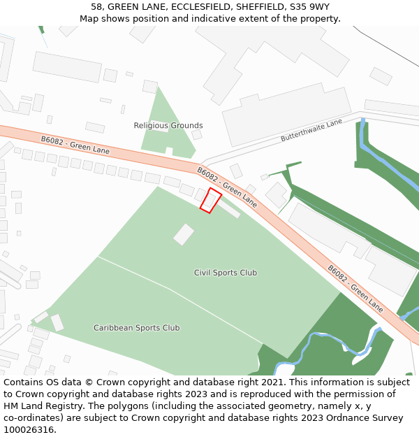 58, GREEN LANE, ECCLESFIELD, SHEFFIELD, S35 9WY: Location map and indicative extent of plot