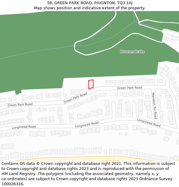 58, GREEN PARK ROAD, PAIGNTON, TQ3 1AJ: Location map and indicative extent of plot