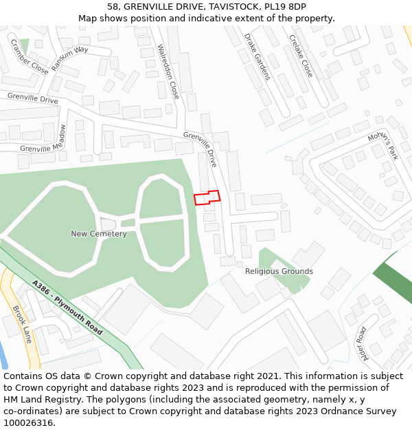 58, GRENVILLE DRIVE, TAVISTOCK, PL19 8DP: Location map and indicative extent of plot