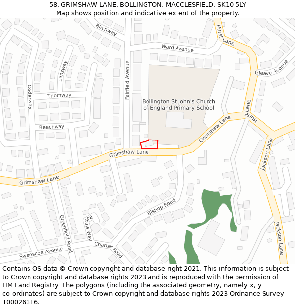 58, GRIMSHAW LANE, BOLLINGTON, MACCLESFIELD, SK10 5LY: Location map and indicative extent of plot