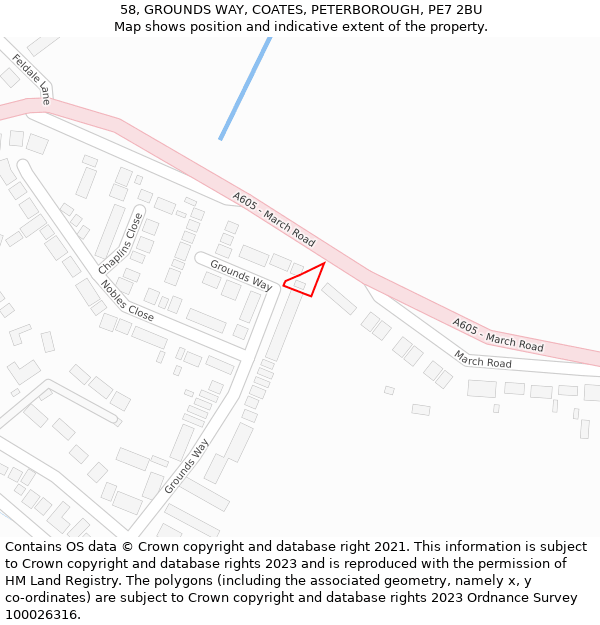 58, GROUNDS WAY, COATES, PETERBOROUGH, PE7 2BU: Location map and indicative extent of plot