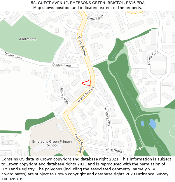 58, GUEST AVENUE, EMERSONS GREEN, BRISTOL, BS16 7DA: Location map and indicative extent of plot