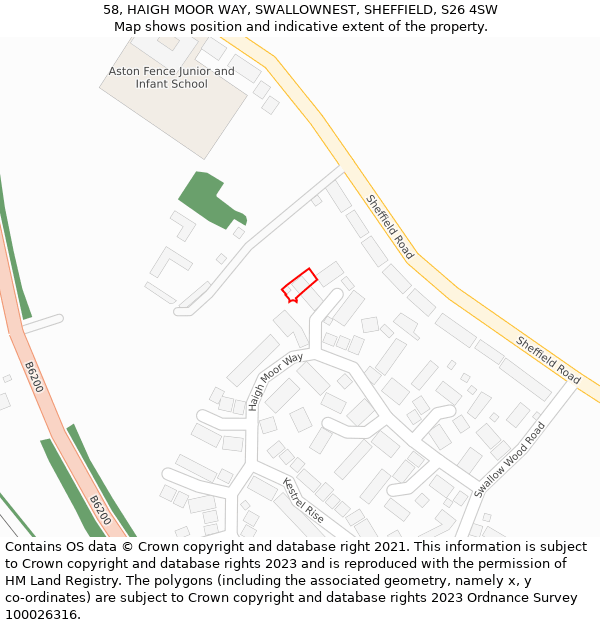 58, HAIGH MOOR WAY, SWALLOWNEST, SHEFFIELD, S26 4SW: Location map and indicative extent of plot