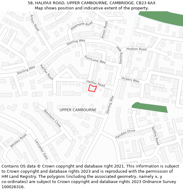 58, HALIFAX ROAD, UPPER CAMBOURNE, CAMBRIDGE, CB23 6AX: Location map and indicative extent of plot