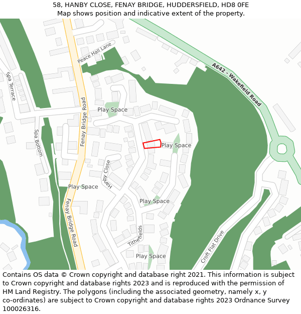 58, HANBY CLOSE, FENAY BRIDGE, HUDDERSFIELD, HD8 0FE: Location map and indicative extent of plot