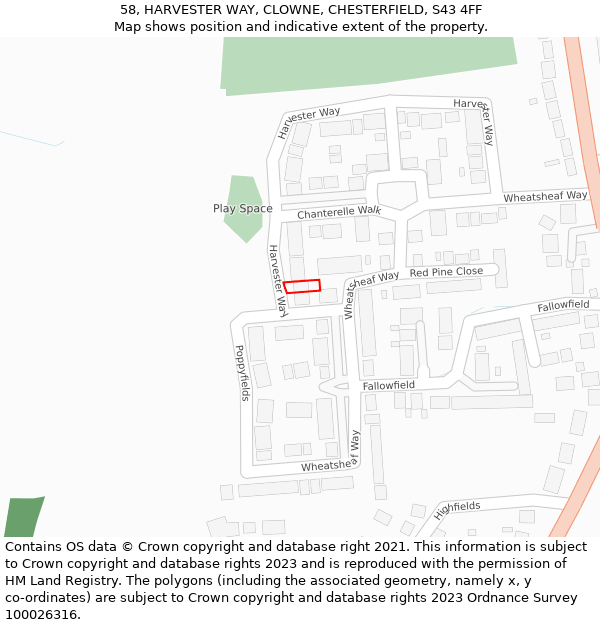 58, HARVESTER WAY, CLOWNE, CHESTERFIELD, S43 4FF: Location map and indicative extent of plot