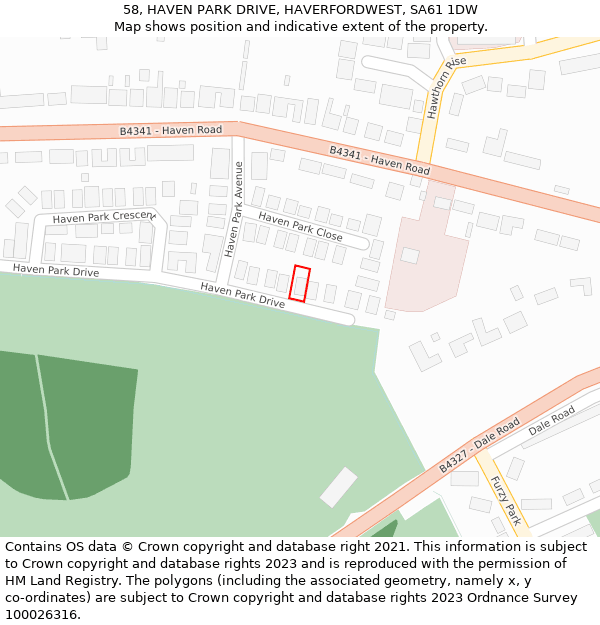 58, HAVEN PARK DRIVE, HAVERFORDWEST, SA61 1DW: Location map and indicative extent of plot