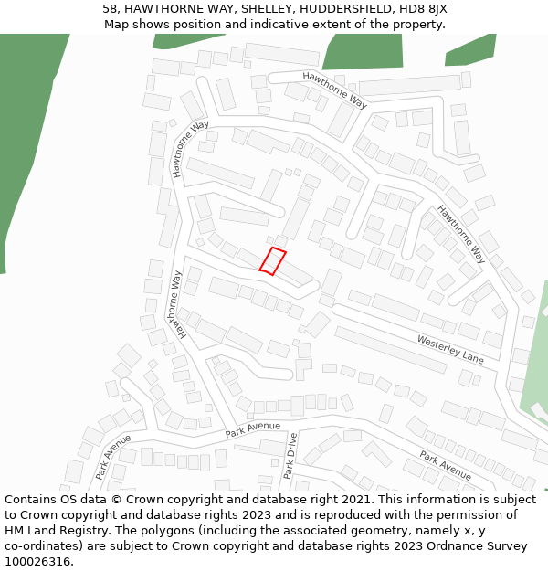 58, HAWTHORNE WAY, SHELLEY, HUDDERSFIELD, HD8 8JX: Location map and indicative extent of plot