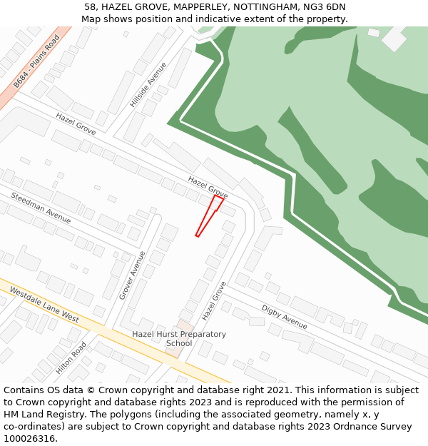 58, HAZEL GROVE, MAPPERLEY, NOTTINGHAM, NG3 6DN: Location map and indicative extent of plot